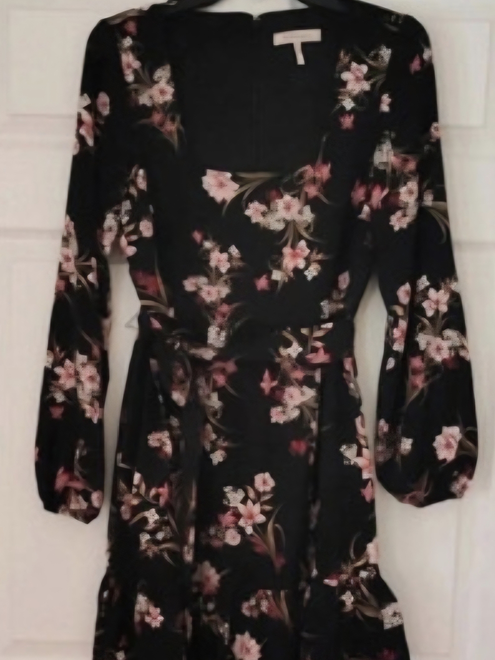 BCBGeneration Black Floral Mini Dress with Pink Blossoms
